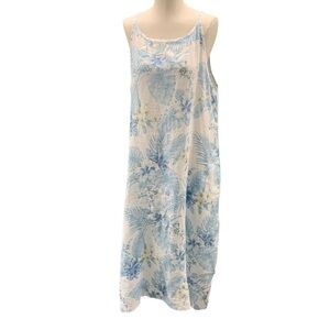 LUNGO L'ARNO Linen Blue & White Floral Print Spagetti Strap Maxi Dress‎ - Size L